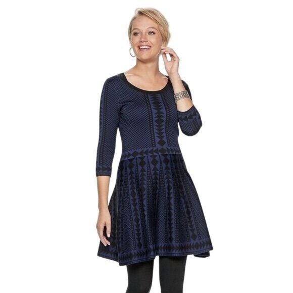 Nina Leonard Dresses & Skirts - Nina Leonard Size M Geometric Print Knit Dress With 3/4 Sleeves